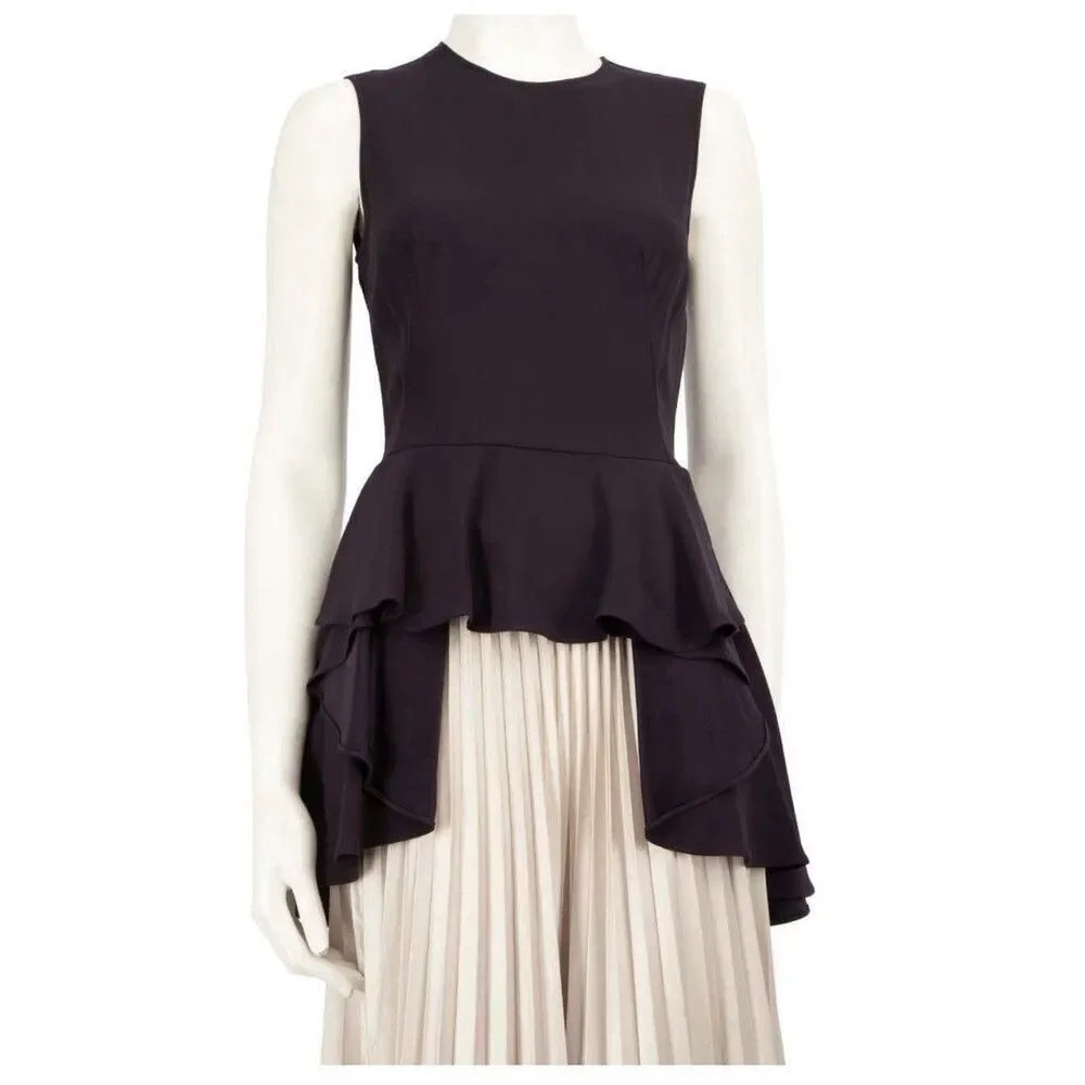 Alexander McQueen Dark Purple Peplum Top IT 44 Sleeveless Designer Blouse Italy